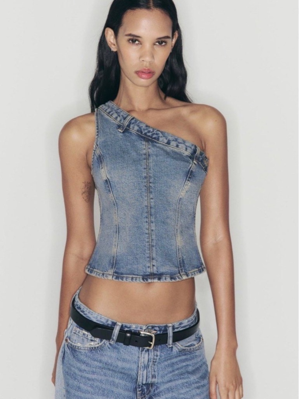 Zara | Denim Top | Size M | NWT One Shoulder Denim Top